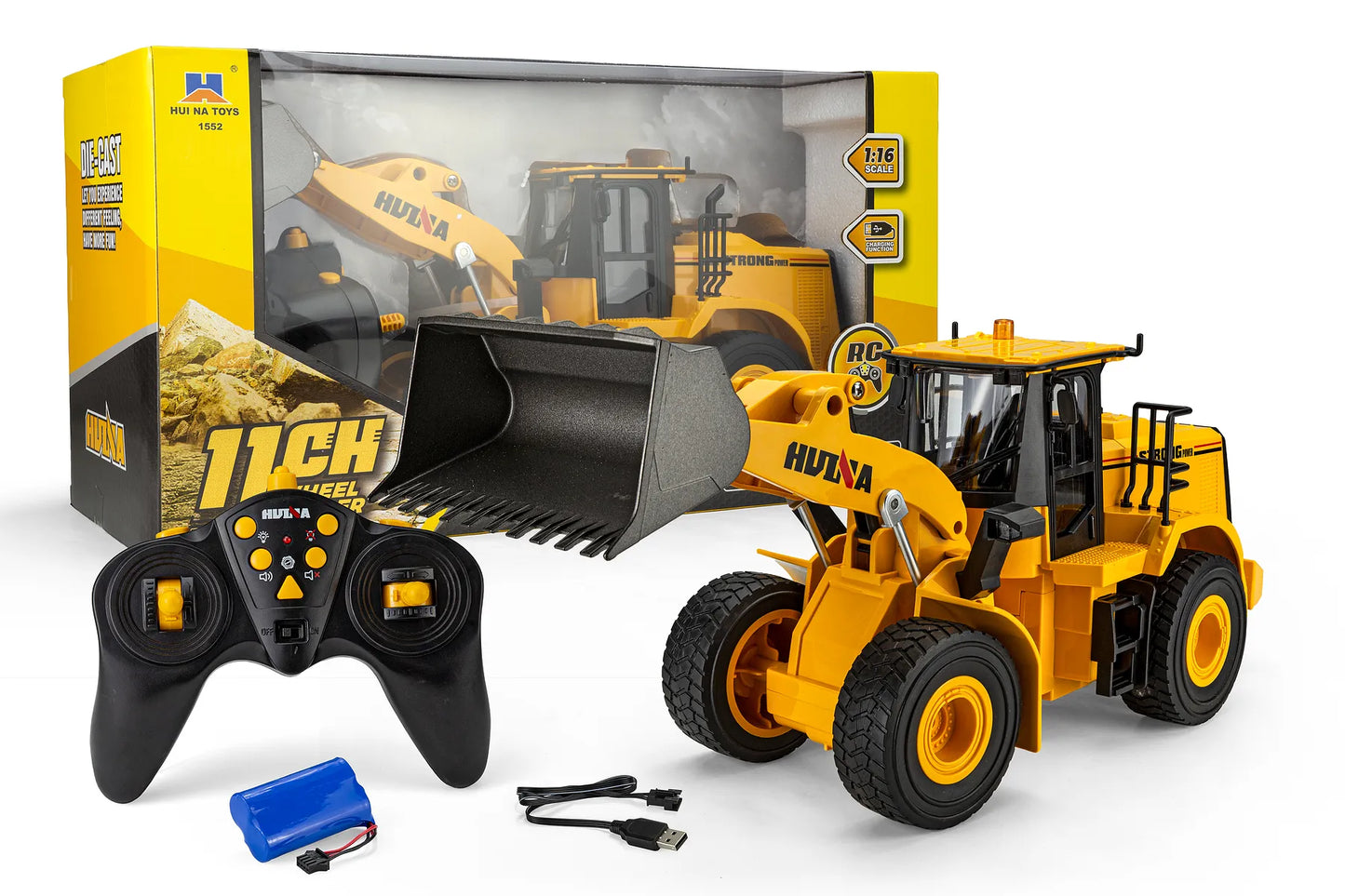 HuiNa RC 1552 RC Front Loader Electric 2WD 1/16 Scale RTR - Yellow