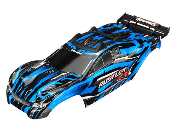 Traxxas Body, Rustler 4X4, blue/ window, grill, lights decal sheet