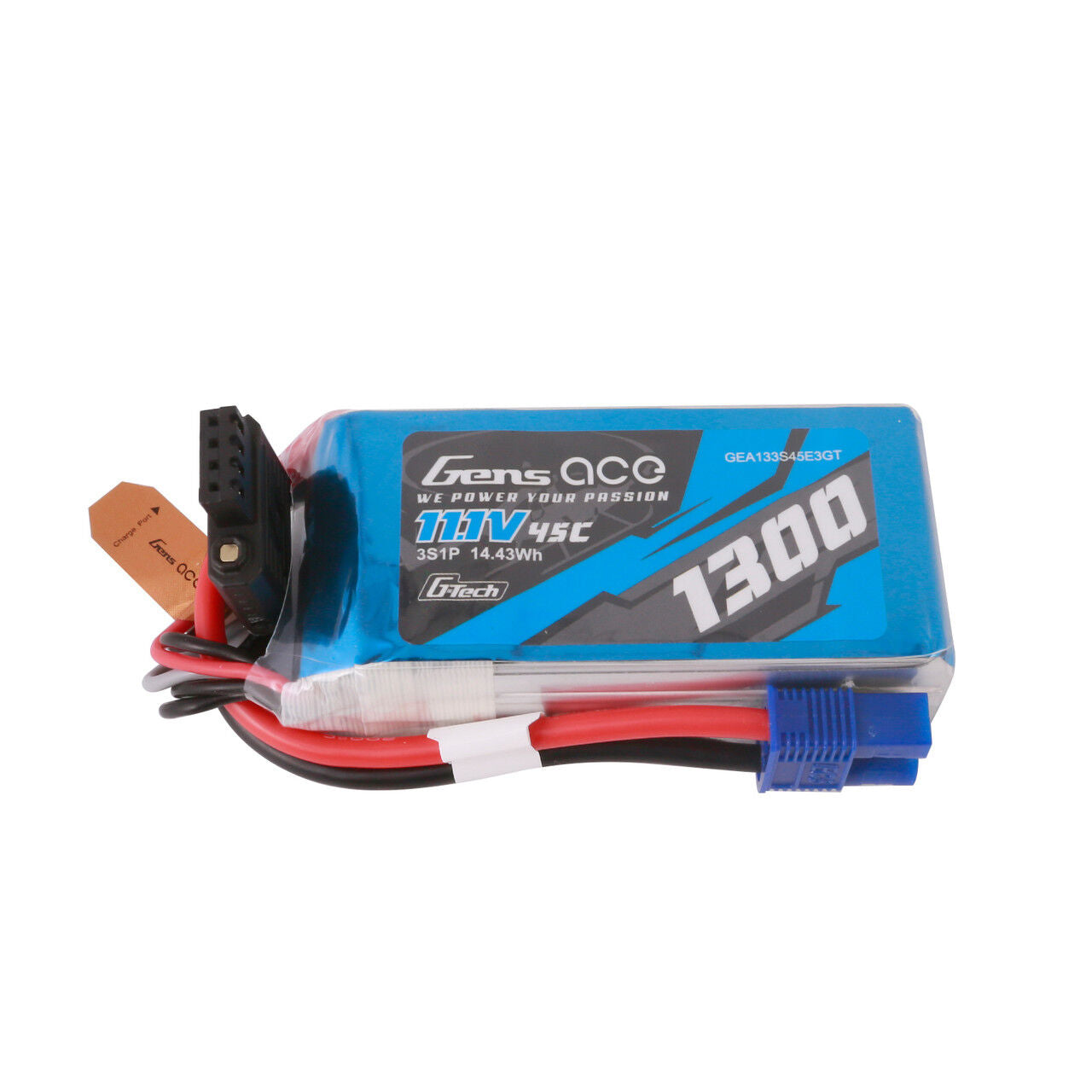 Gens ace 1300mAh 3S 45C 11.1V G-Tech Lipo Battery Pack with EC3 Plug
