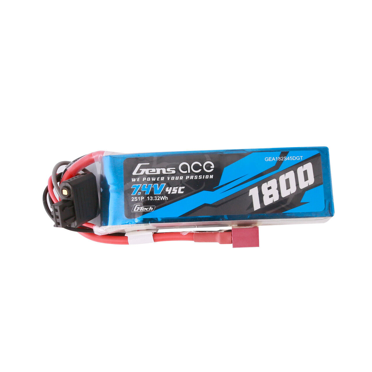 Gens ace 1800mAh 2S 45C 7.4V G-Tech Lipo Battery Pack with Deans Plug