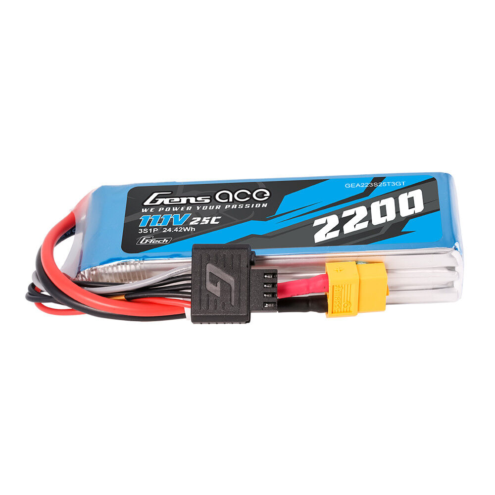 Gens Ace G-Tech Smart 3S LiPo Battery 25C (11.1V/2200mAh) w/Universal Connector (EC3, Deans and XT60)