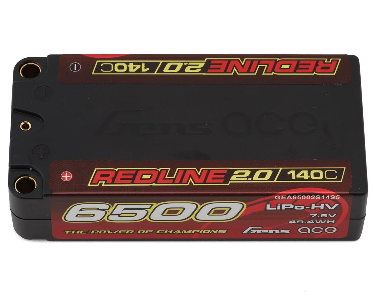 Gens Ace Redline 2.0 2S Shorty LiHV Battery 140C (7.6V/6500mAh) w/5mm Bullets