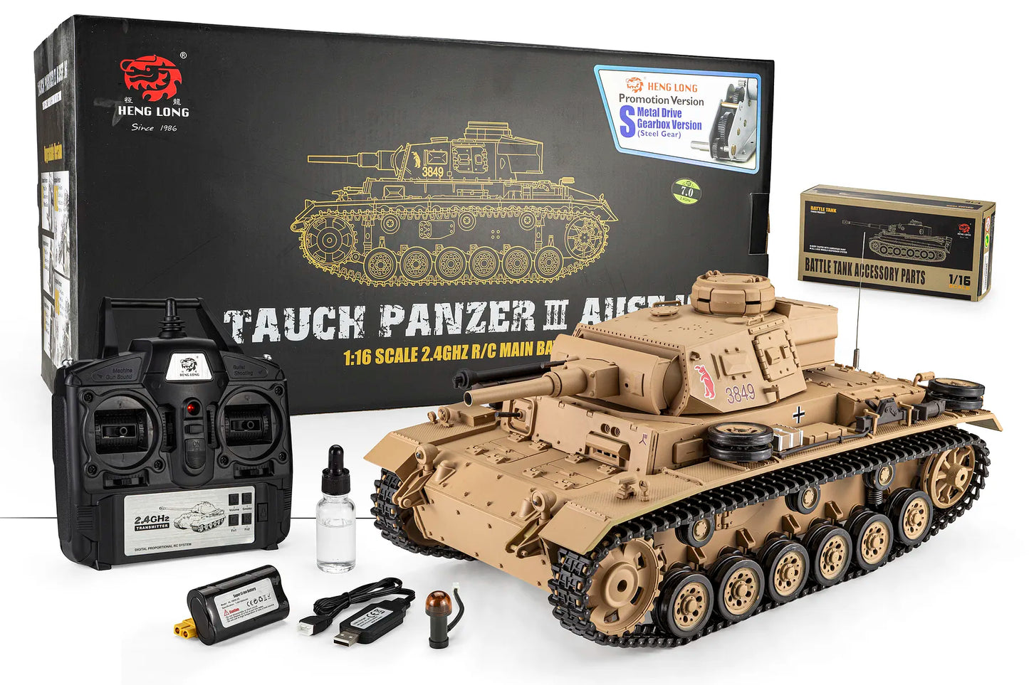 Heng Long German Panzer III Type H RC Tank Electric Tracked 1/16 Scale RTR
