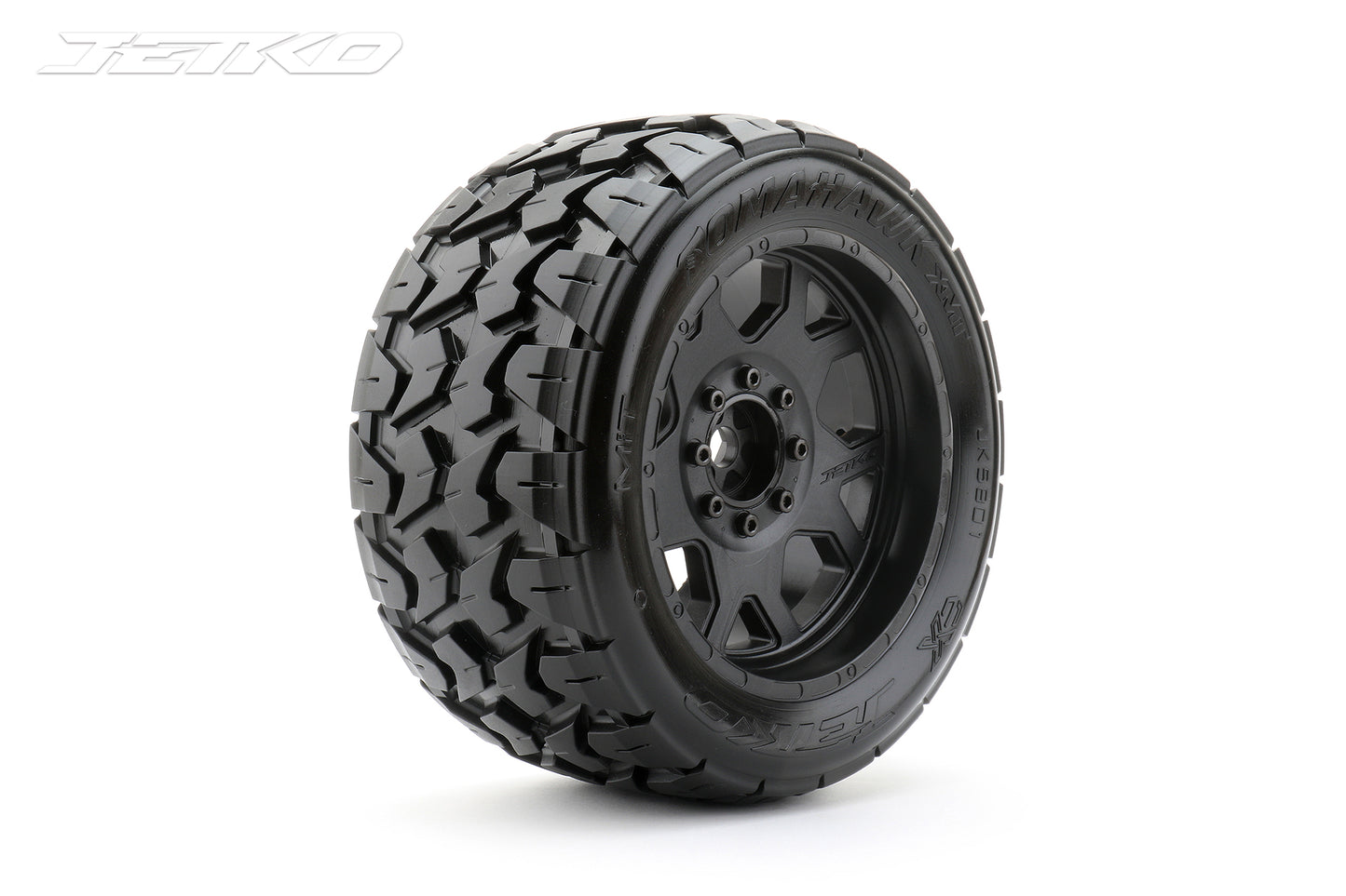 JETKO PRE-MOUNTED 1/5 MT EX-TOMAHAWK TYRES TRAXXAS X-MAXX (CLAW RIM/BLACK/MEDIUM SOFT/24MM) (2PCS)