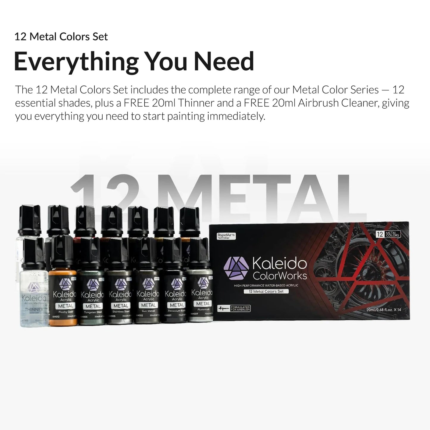 Gaahleri 12 Colour Metal Set Air Brush Paint