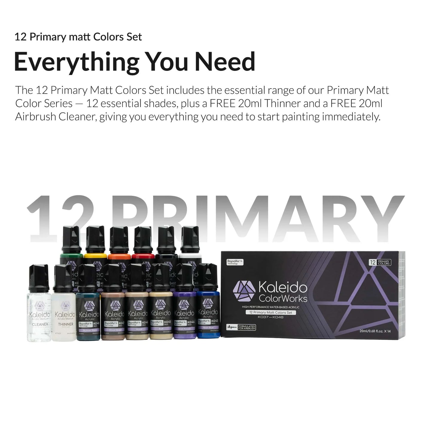 Gaahleri 12 Colour Primary Set Air Brush Paint