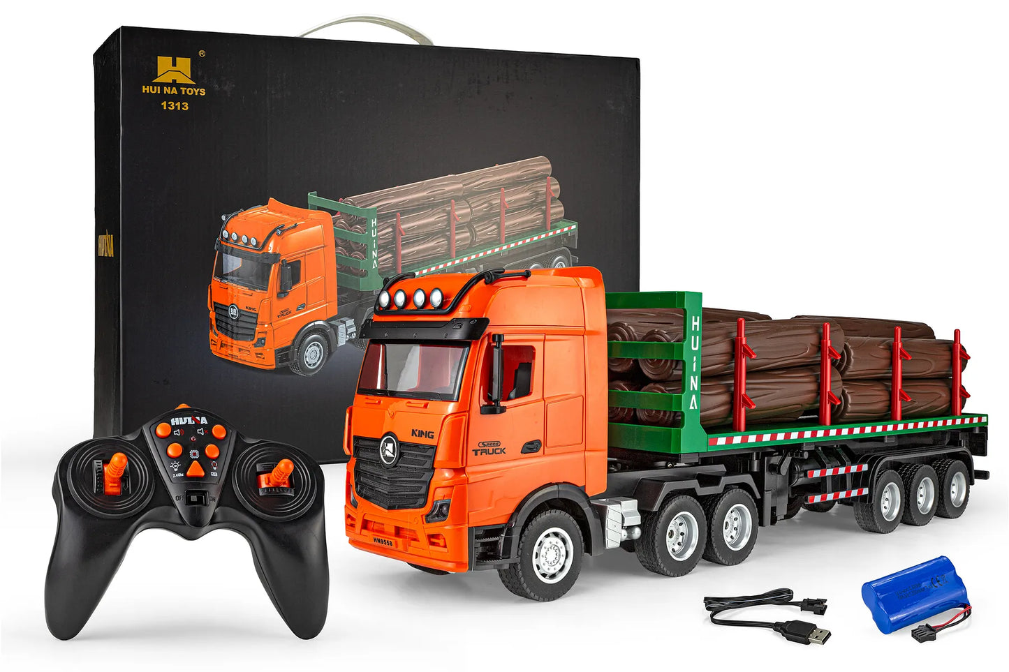 HuiNa RC 1313 RC Semi Truck Electric 4WD 1/18 Scale RTR - Orange/Green