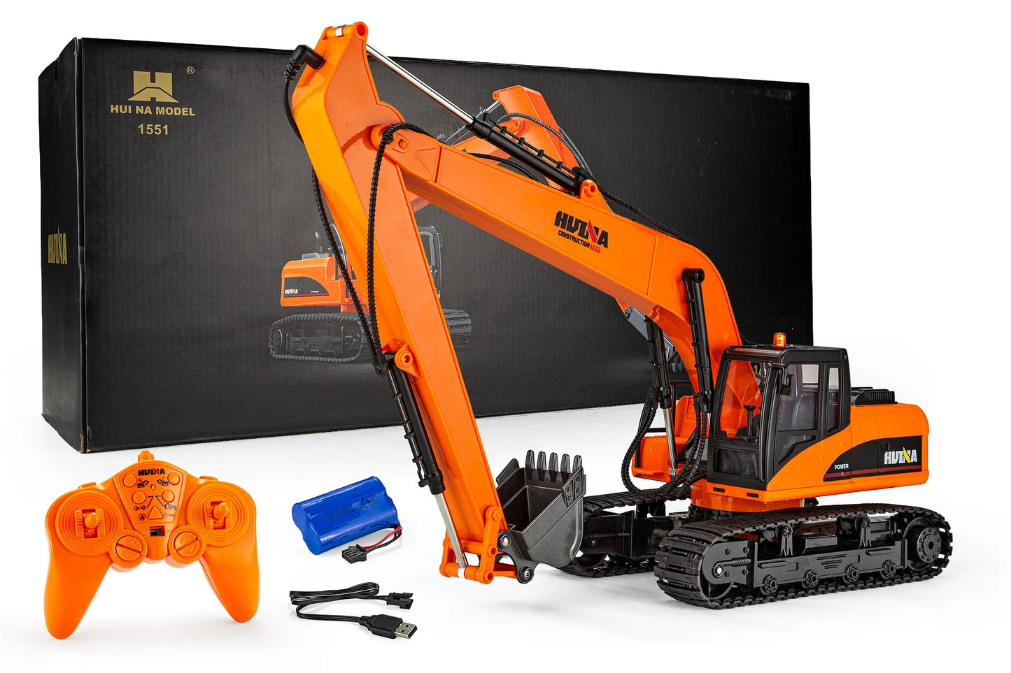HuiNa 1551 Long Arm RC Excavator Electric Tracked 1/14 Scale RTR - Orange