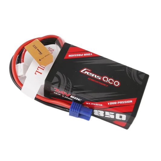 Gens ace 850mAh 2S 7.4V 60C Lipo Battery Pack with EC2 Plug