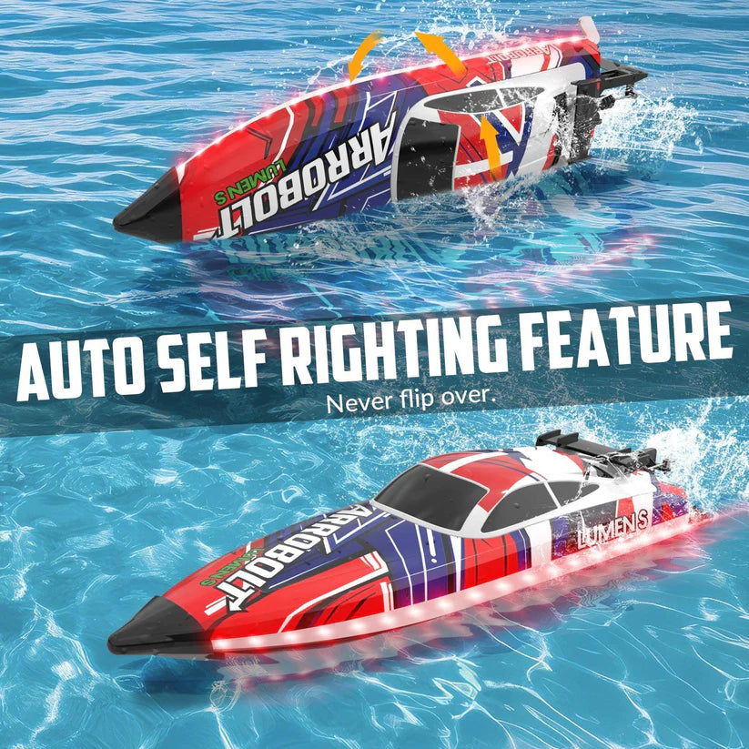 VOLANTEX RC Arrobolt Lumen S Brushless 35+MPH RC Boat with 7-Color LED RED RTR