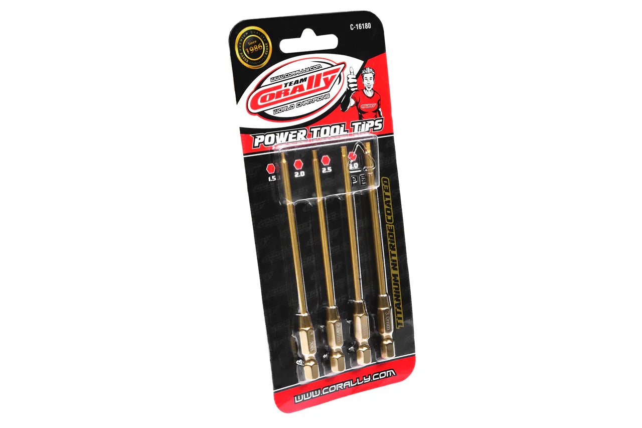 Team Corally - Pro Power Tool Hex Tips- Ti-Ni Coated - 1.5 / 2.0 / 2.5 / 3.0 mm - 4 pcs