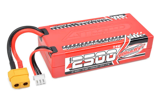 Team Corally - Sport Racing 50C LiPo Battery - 2500mAh - 7.4V - Shorty 2S - XT-60 - Suitable for Punisher XD and Furago XD