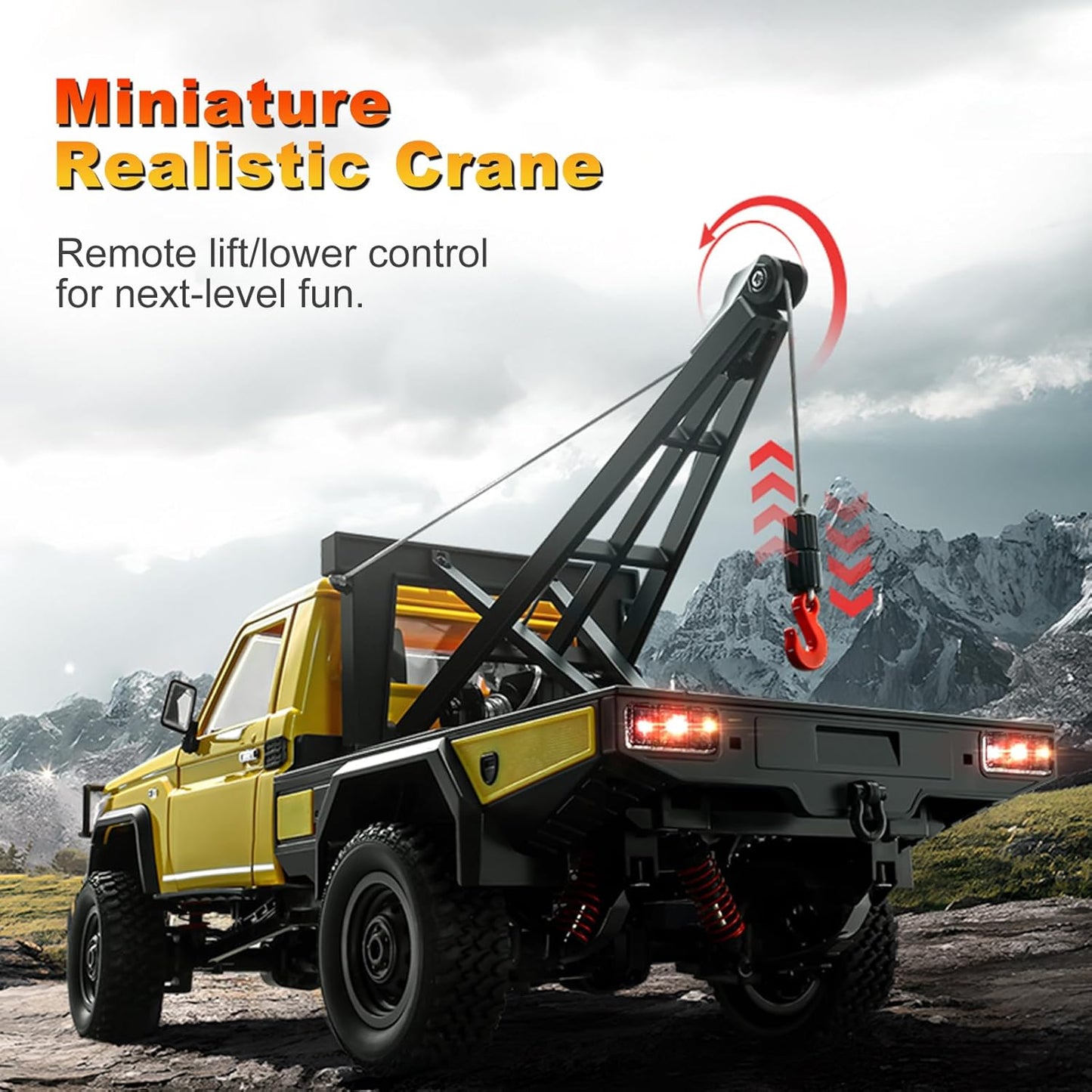 MN Model Toyota LC79 with Crane RC Rock Crawler Electric 4WD 1/12 Scale RTR - Yellow