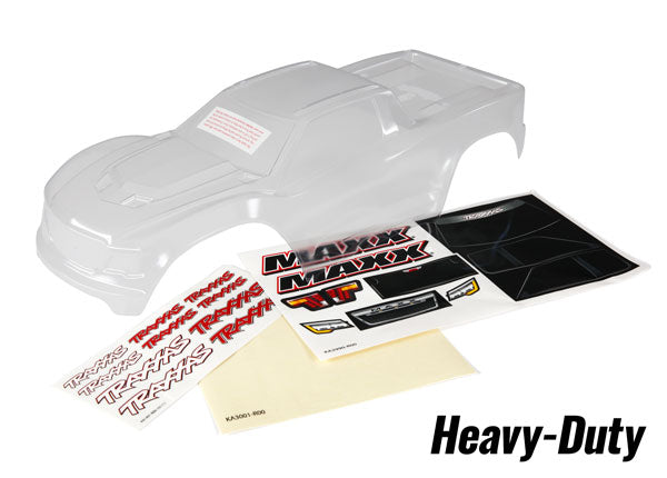 TRAXXAS Body, Maxx®, heavy duty (clear, untrimmed, requires painting)/ window masks/ decal sheet