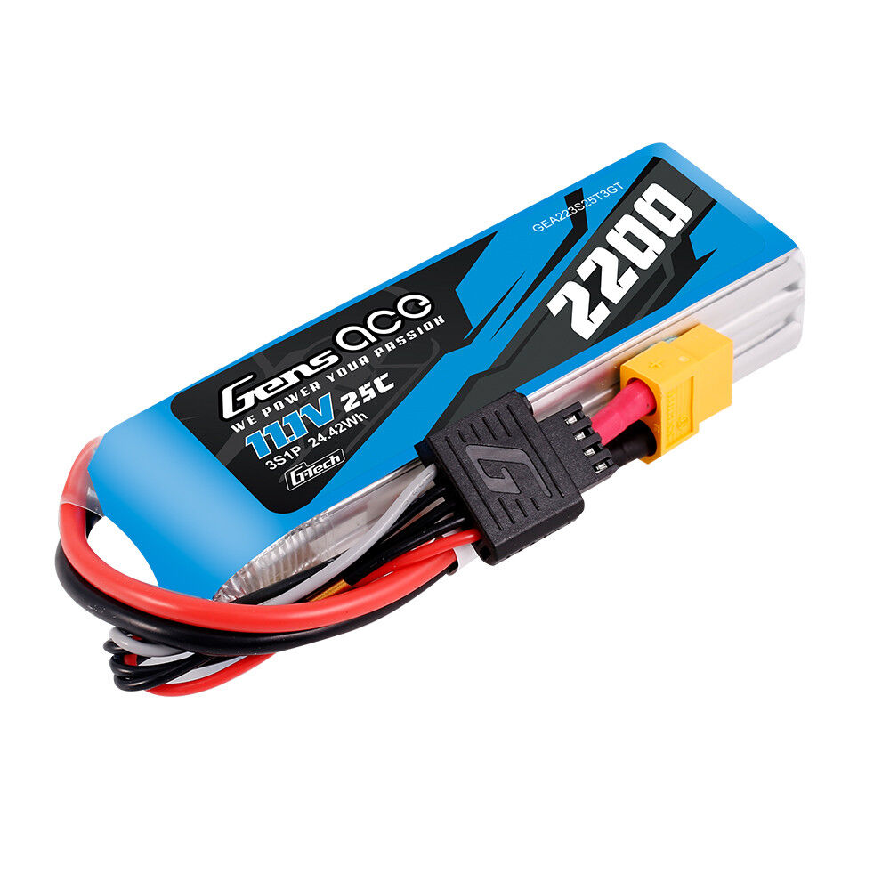 Gens Ace G-Tech 3S 2200mAh 25C 11.1V Soft Pack Lipo Battery XT60