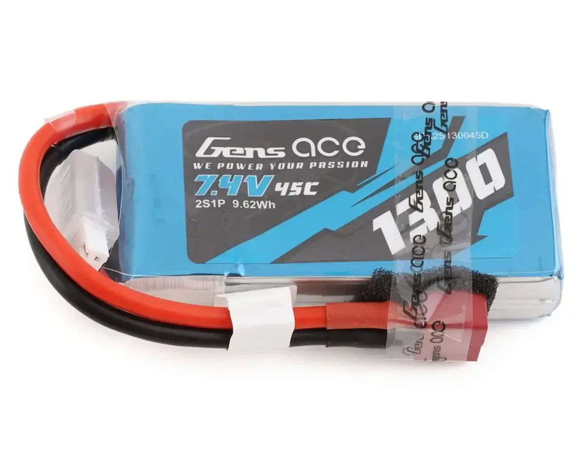 Gens Ace 2S 1300mAh 7.4V 45C Soft Case Lipo Battery (Deans)