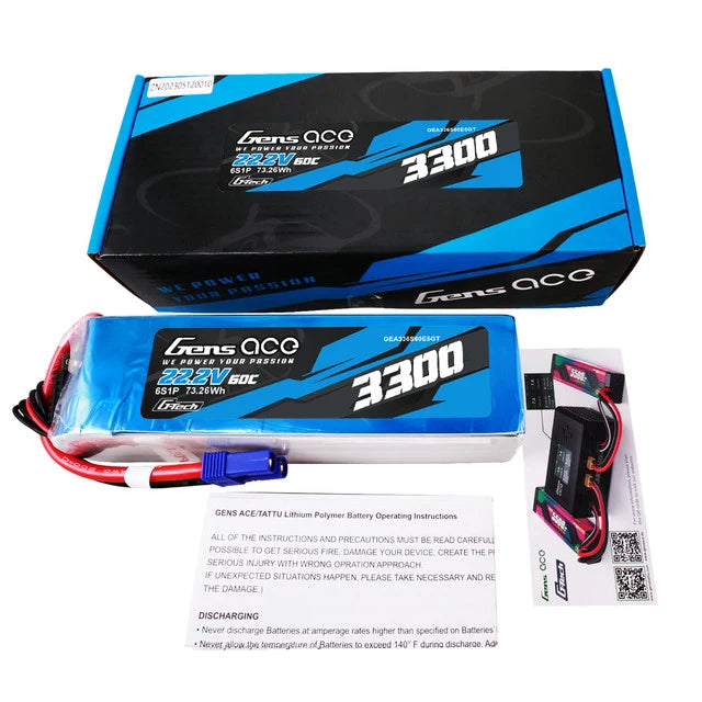 Gens Ace G-Tech 6S 3300mAh 60C 22.2V Soft Pack Lipo Battery (EC5)