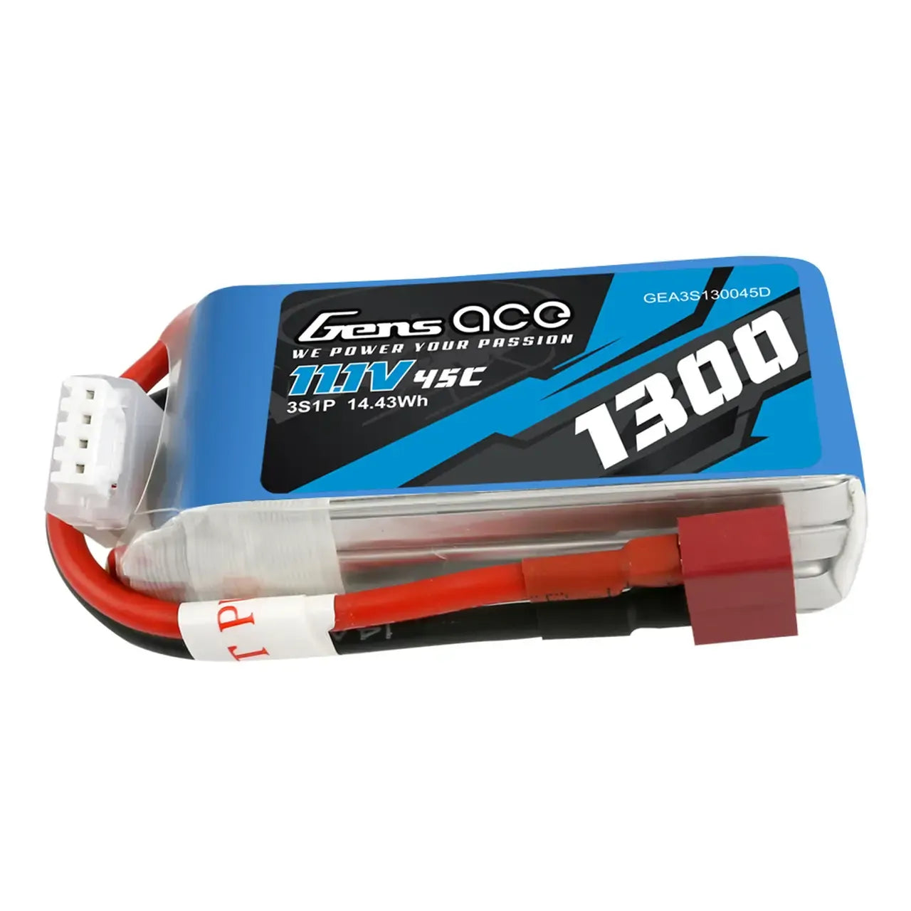 Gens Ace 3S 1300mAh 11.1V 45C Soft Case LiPo Battery (EC3, Deans) - GEA13003S45T3