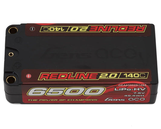 Gens Ace Redline 2.0 2S Shorty LiHV Battery 140C (7.6V/6500mAh) w/5mm Bullets