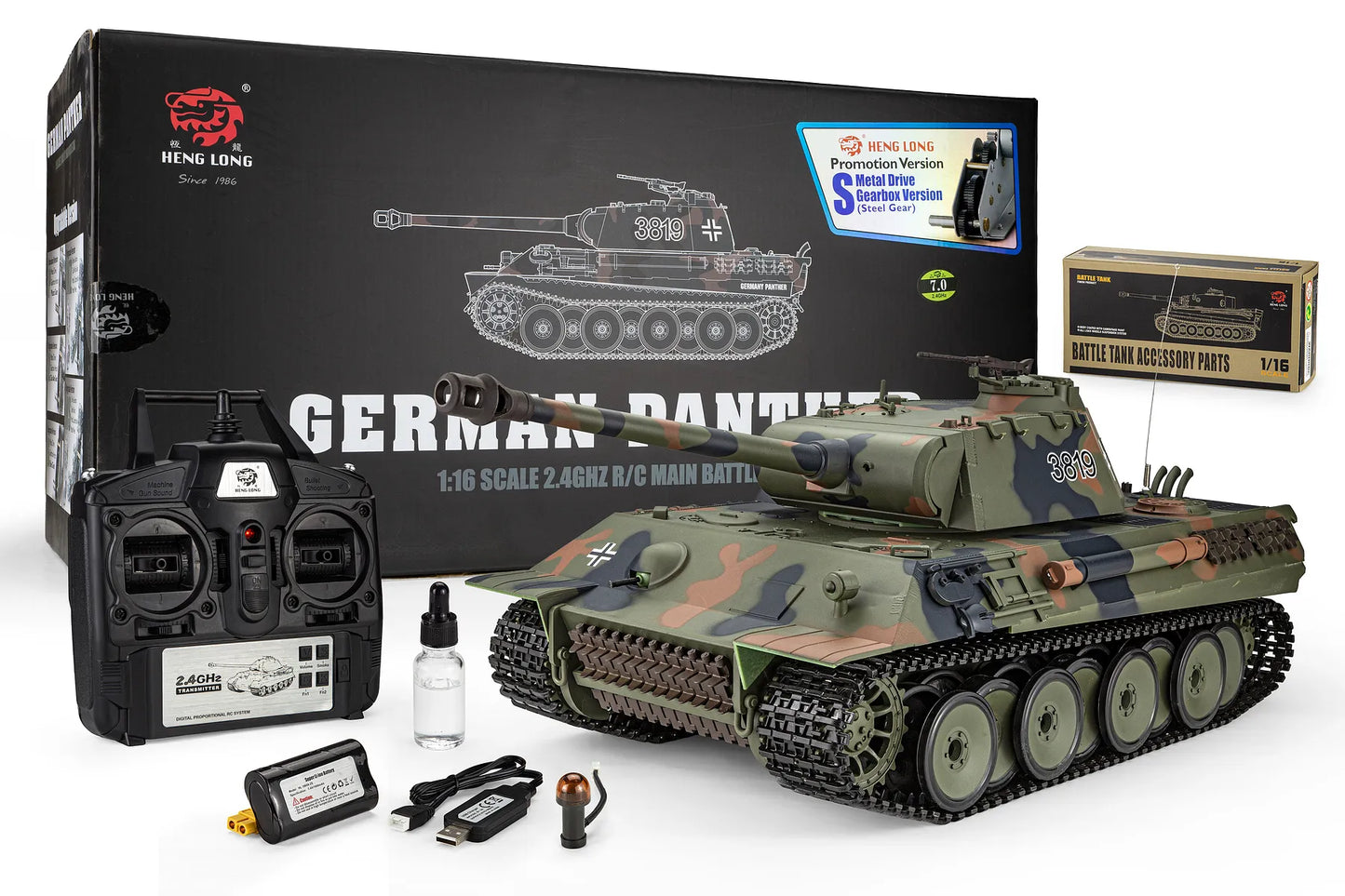 Heng Long German Panther RC Tank Electric Tracked 1/16 Scale RTR