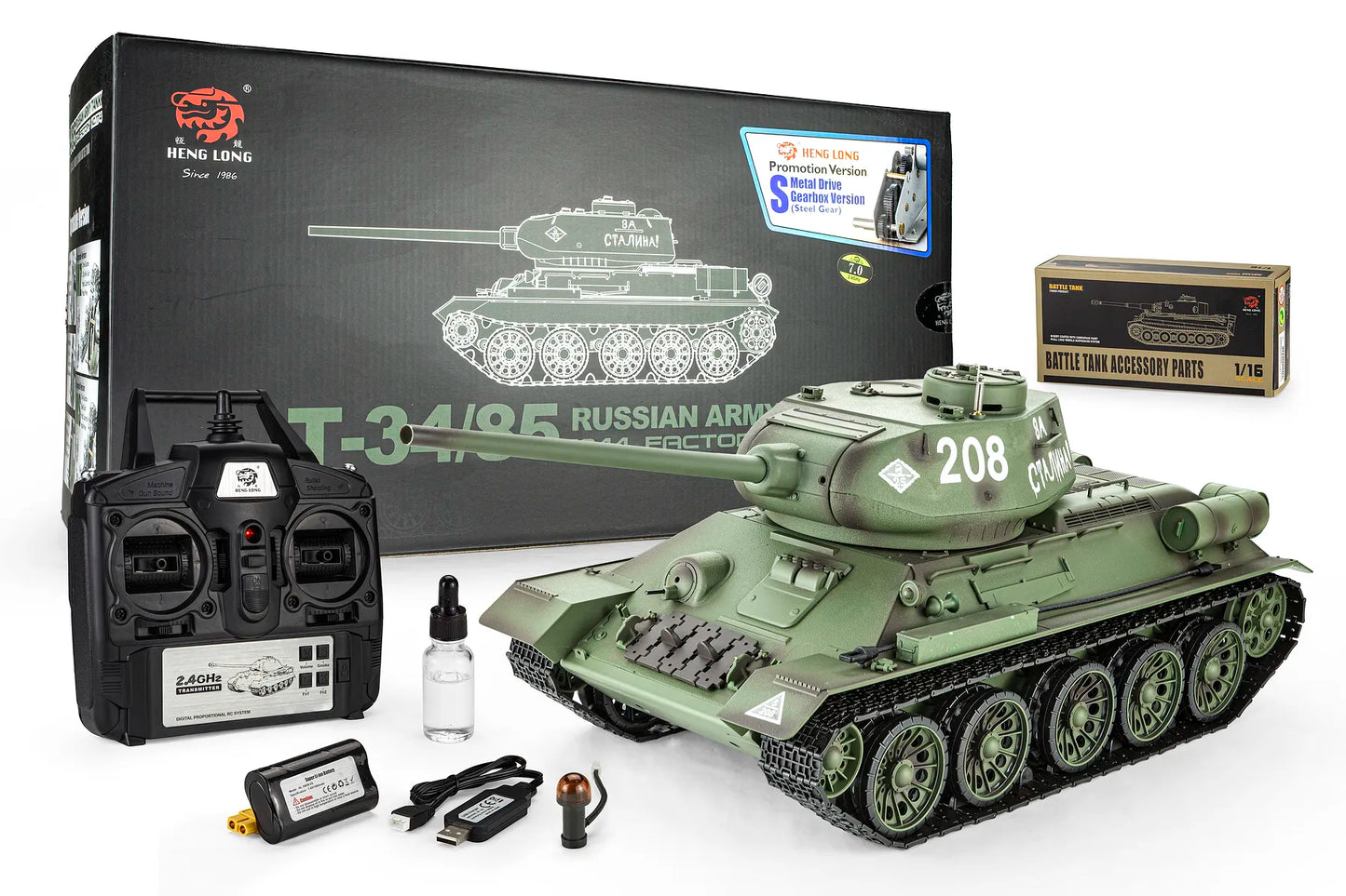 Heng Long Soviet Union T-34/85 RC Tank Electric Tracked 1/16 Scale RTR