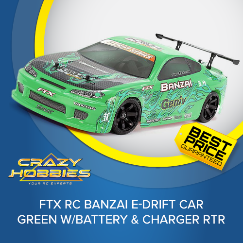 FTX RC BANZAI E-DRIFT CAR GREEN w/battery & charger RTR *IN STOCK*