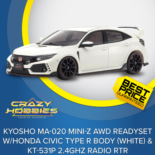Kyosho MA-020 Mini-Z AWD Readyset w/Honda Civic Type R Body (White) & KT-531P 2.4GHz Radio RTR *SOLD OUT*