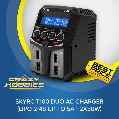 SKY RC T100 DUO AC CHARGER (LIPO 2-4S UP TO 5A - 2X50W) *IN STOCK*