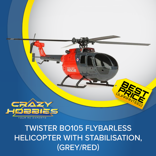 TWISTER BO105 Flybarless Helicopter with Stabilisation (Grey/Red) *IN STOCK*