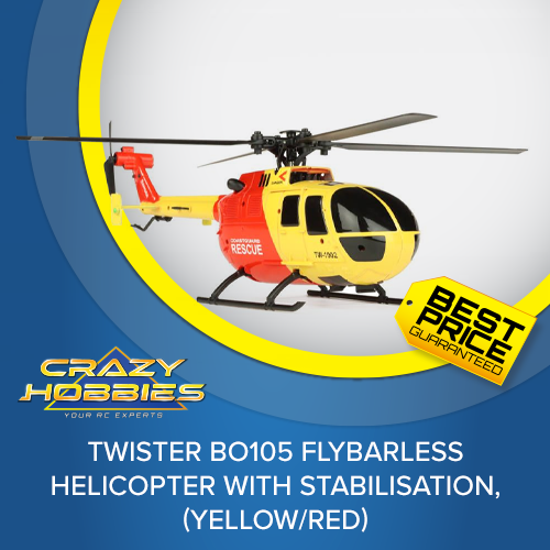 TWISTER BO105 Flybarless Helicopter with Stabilisation,(Yellow/Red) *IN STOCK*